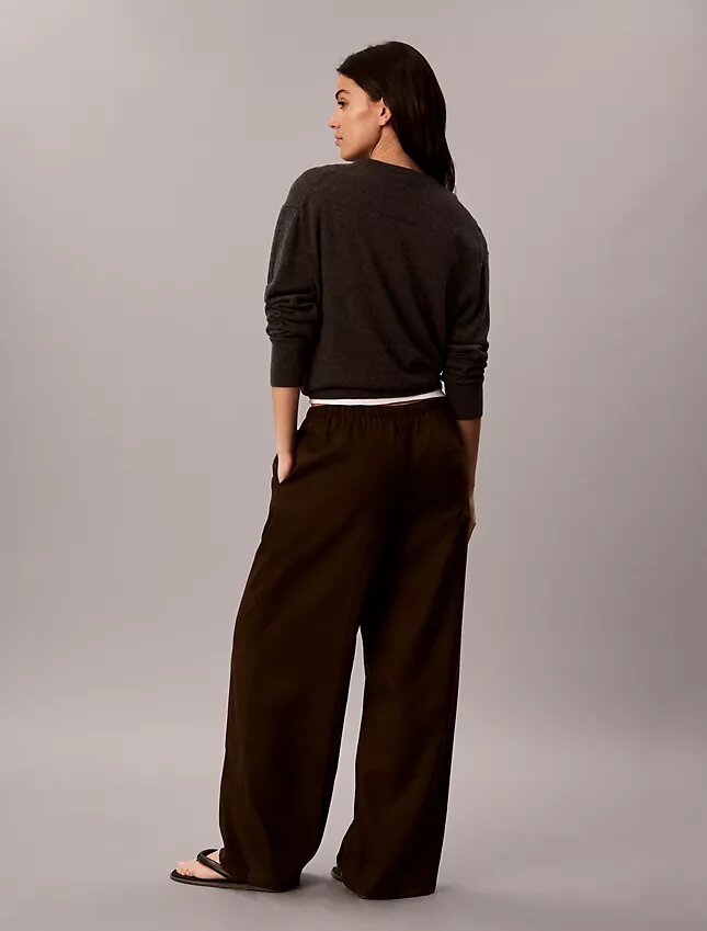 Linen Blend Drawstring Wide Leg Pants Linen Blend Drawstring Wide Leg Pants