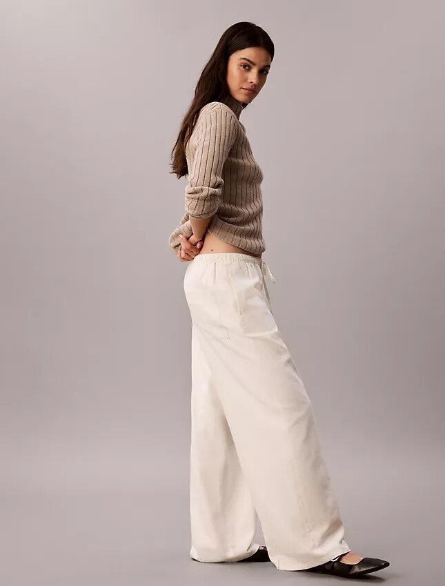Linen Blend Drawstring Wide Leg Pants Linen Blend Drawstring Wide Leg Pants