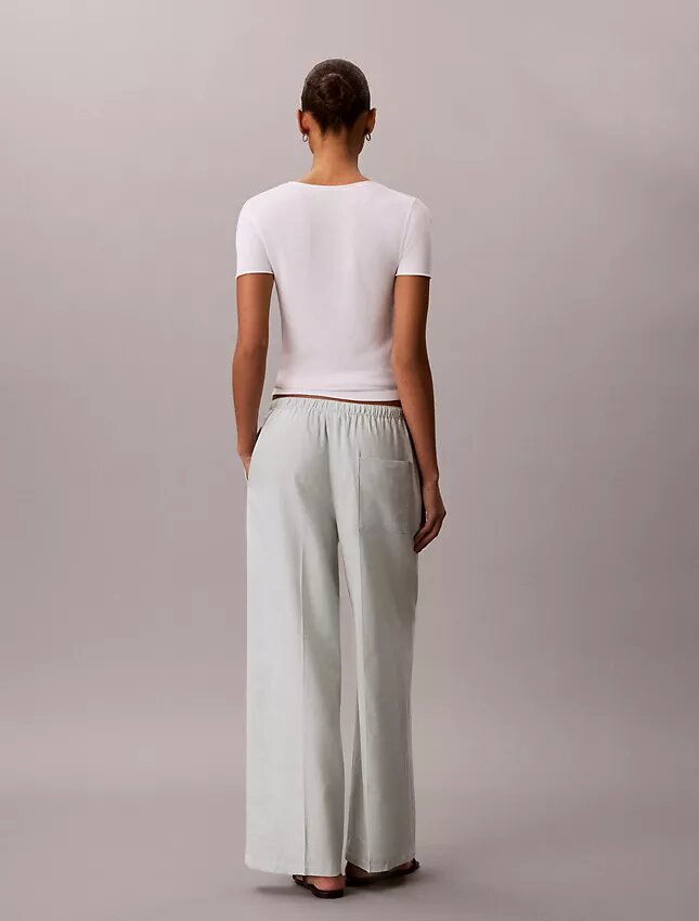 Linen Blend Drawstring Wide Leg Pants Linen Blend Drawstring Wide Leg Pants
