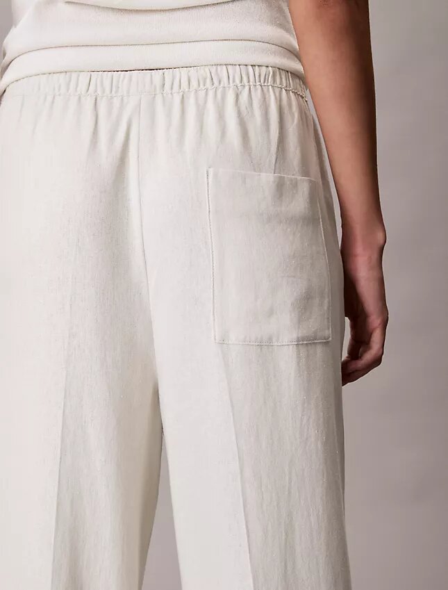 Linen Blend Drawstring Wide Leg Pants Linen Blend Drawstring Wide Leg Pants