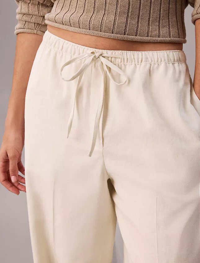 Linen Blend Drawstring Wide Leg Pants Linen Blend Drawstring Wide Leg Pants