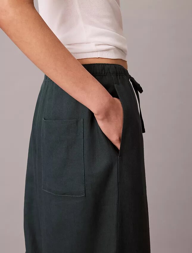 Linen Blend Drawstring Wide Leg Pants Linen Blend Drawstring Wide Leg Pants
