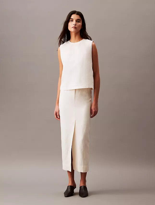 Linen Blend Midi Skirt Linen Blend Midi Skirt