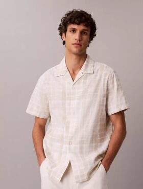 Linen Blend Plaid Relaxed Button-Down Shirt Linen Blend Plaid Relaxed Button-Down Shirt