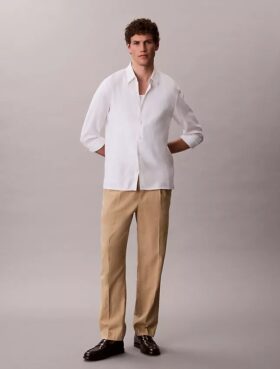 Linen Blend Pleated Pull-On Pants