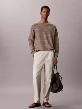 Linen Blend Pleated Pull-On Pants