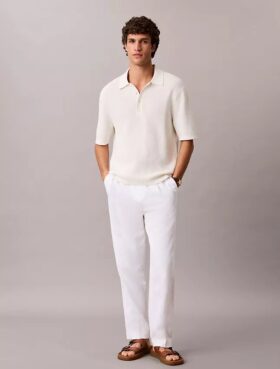 Linen Blend Pleated Pull-On Pants