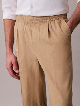 Linen Blend Pleated Pull-On Pants