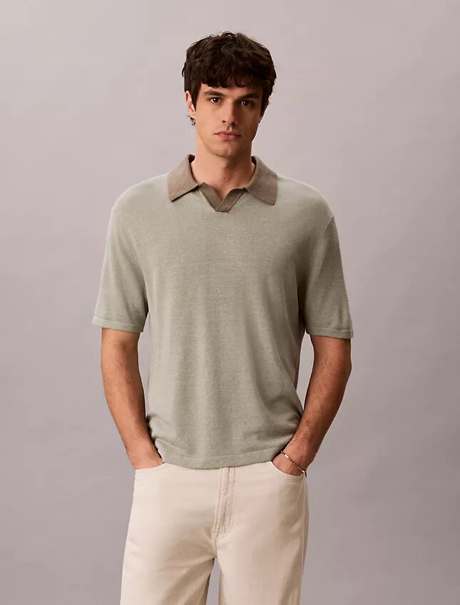 Linen Blend Polo Sweater Linen Blend Polo Sweater