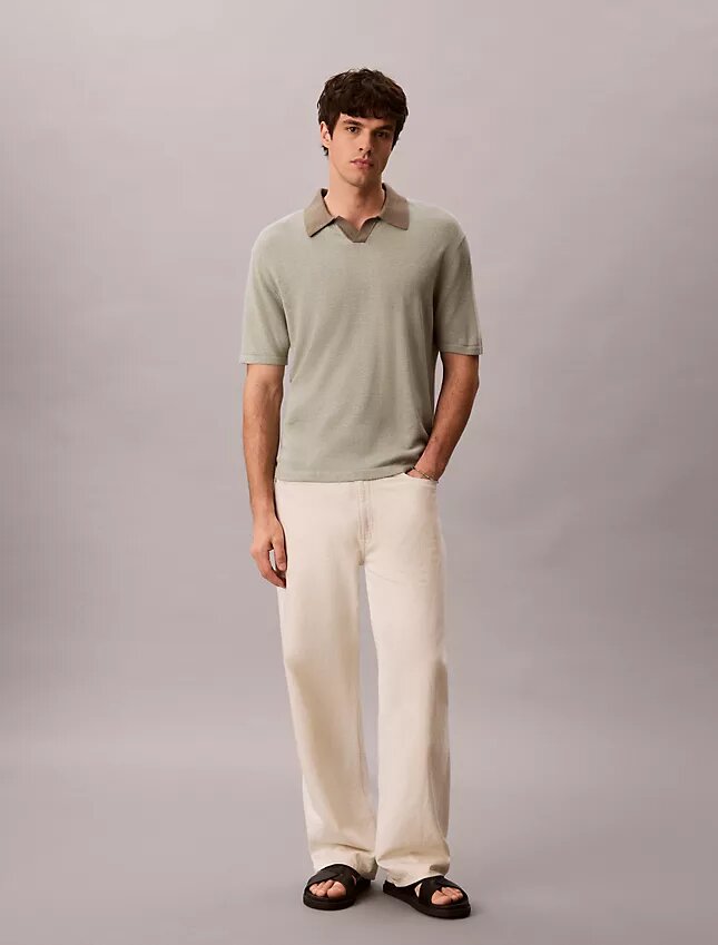 Linen Blend Polo Sweater Linen Blend Polo Sweater