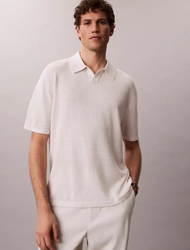 Linen Blend Polo Sweater Linen Blend Polo Sweater