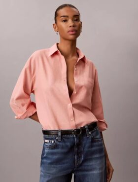 Linen Blend Relaxed Button-Down Shirt