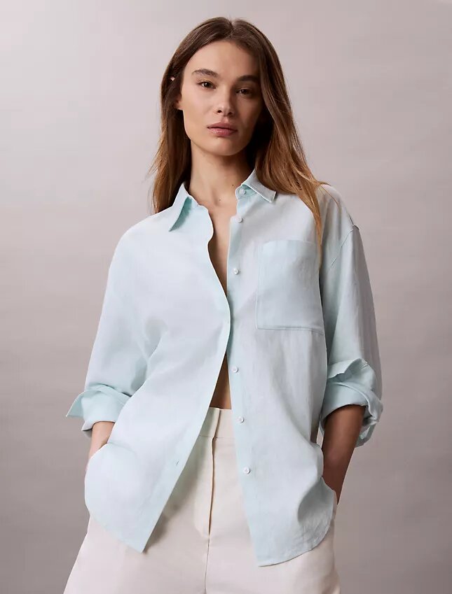 Linen Blend Relaxed Button-Down Shirt Linen Blend Relaxed Button-Down Shirt