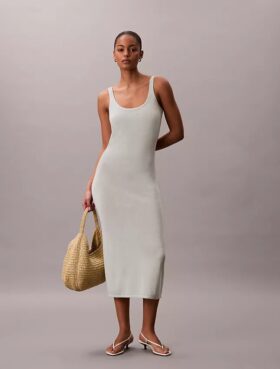 Linen Blend Scoop Neck Midi Dress