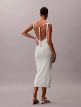 Linen Blend Scoop Neck Midi Dress