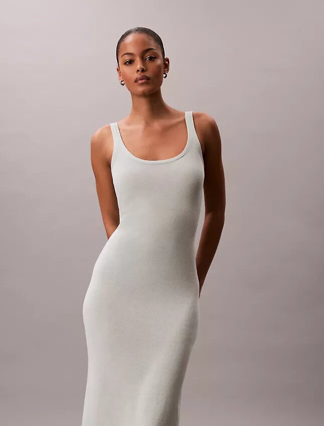 Linen Blend Scoop Neck Midi Dress Linen Blend Scoop Neck Midi Dress