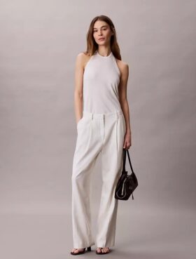 Linen Blend Tailored Wide Leg Pants