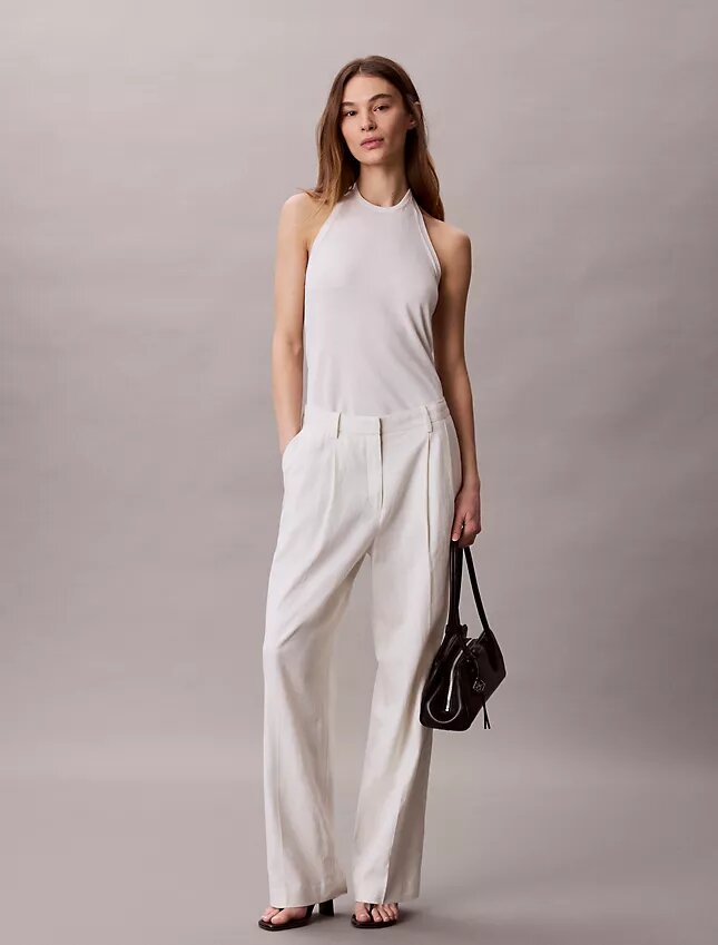 Linen Blend Tailored Wide Leg Pants Linen Blend Tailored Wide Leg Pants