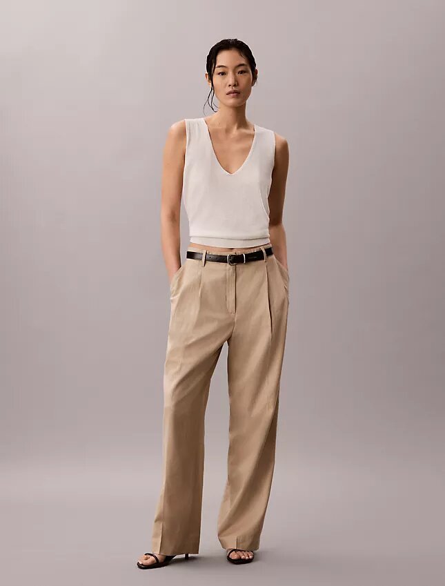 Linen Blend Tailored Wide Leg Pants Linen Blend Tailored Wide Leg Pants