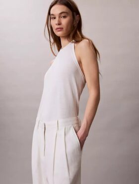 Linen Blend Tailored Wide Leg Pants