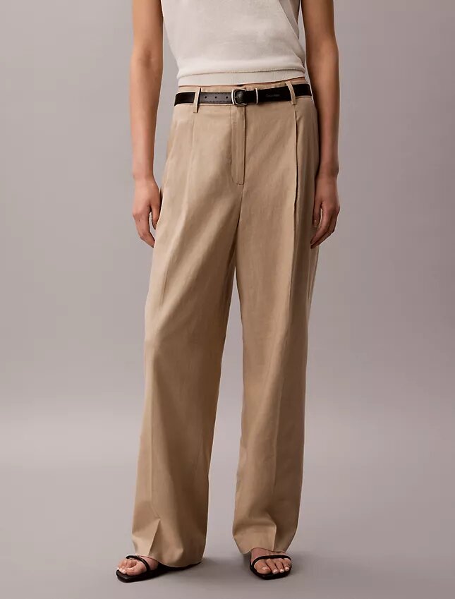 Linen Blend Tailored Wide Leg Pants Linen Blend Tailored Wide Leg Pants