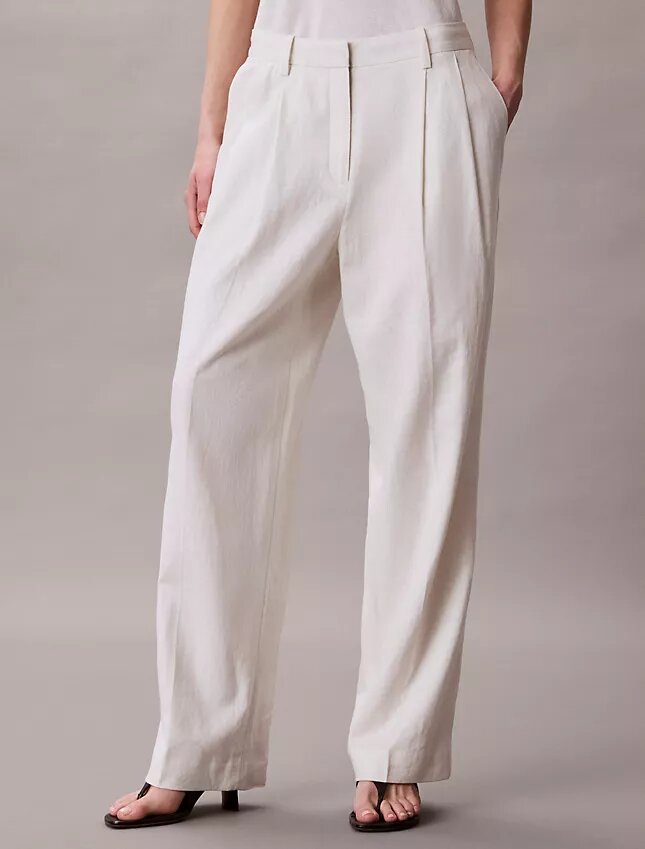 Linen Blend Tailored Wide Leg Pants Linen Blend Tailored Wide Leg Pants