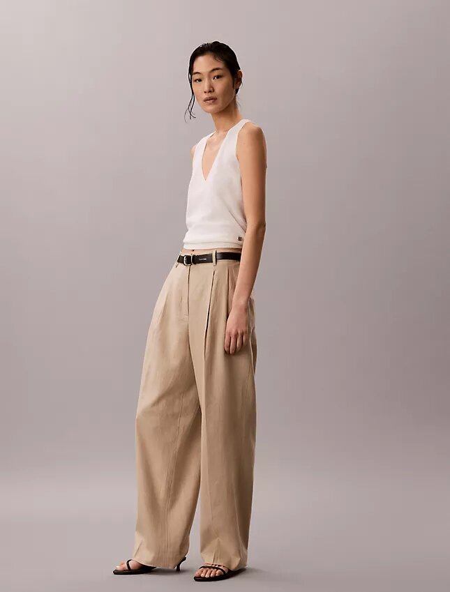Linen Blend Tailored Wide Leg Pants Linen Blend Tailored Wide Leg Pants