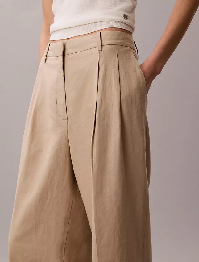 Linen Blend Tailored Wide Leg Pants Linen Blend Tailored Wide Leg Pants