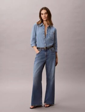 Linen Blend Wide Leg Jeans