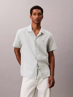 Linen Cotton Short Sleeve Button-Down Shirt