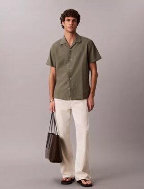 Linen Cotton Short Sleeve Button-Down Shirt
