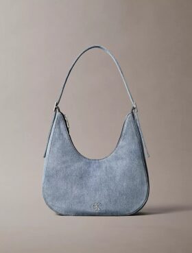 Logo Denim Crescent Crossbody Bag