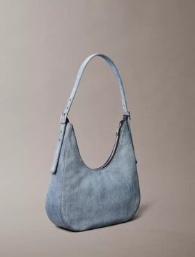 Logo Denim Crescent Crossbody Bag