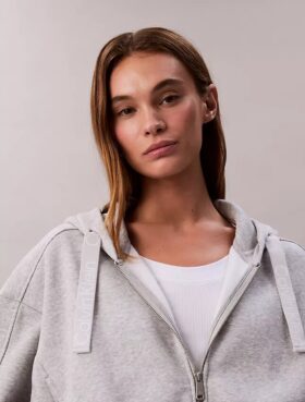 Logo Tape Fleece Zip Relaxed Hoodie