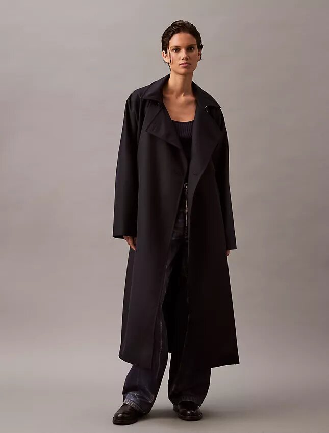 Long Wool Twill Blend Trench Coat Long Wool Twill Blend Trench Coat