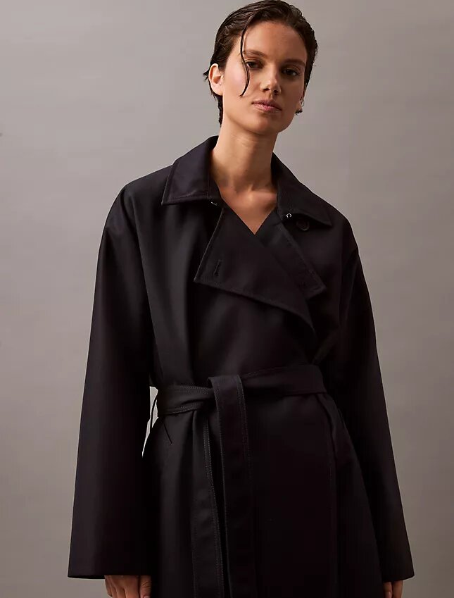 Long Wool Twill Blend Trench Coat Long Wool Twill Blend Trench Coat