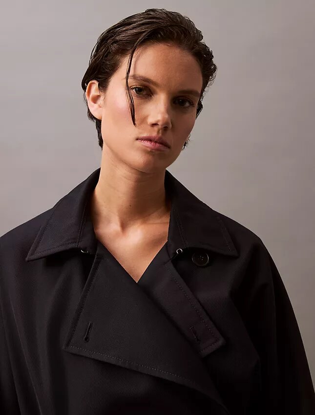 Long Wool Twill Blend Trench Coat Long Wool Twill Blend Trench Coat