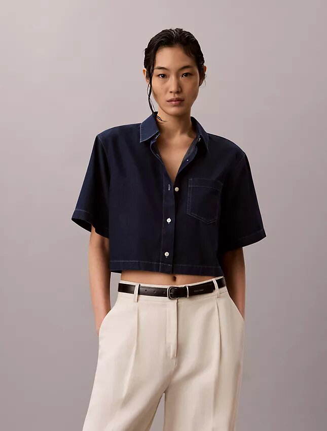 Lyocell Blend Cropped Boxy Shirt Lyocell Blend Cropped Boxy Shirt