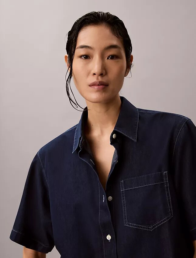 Lyocell Blend Cropped Boxy Shirt Lyocell Blend Cropped Boxy Shirt