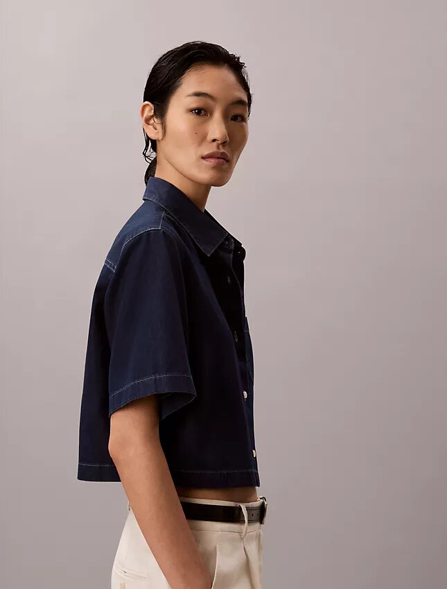 Lyocell Blend Cropped Boxy Shirt Lyocell Blend Cropped Boxy Shirt