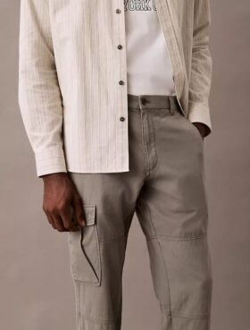 Lyocell Blend Garment Washed Straight Leg Cargo Pants