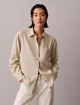 Lyocell Roll Tab Button-Down Shirt