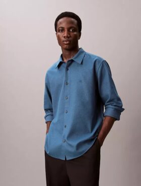 Melange Flannel Relaxed Button-Down Shirt