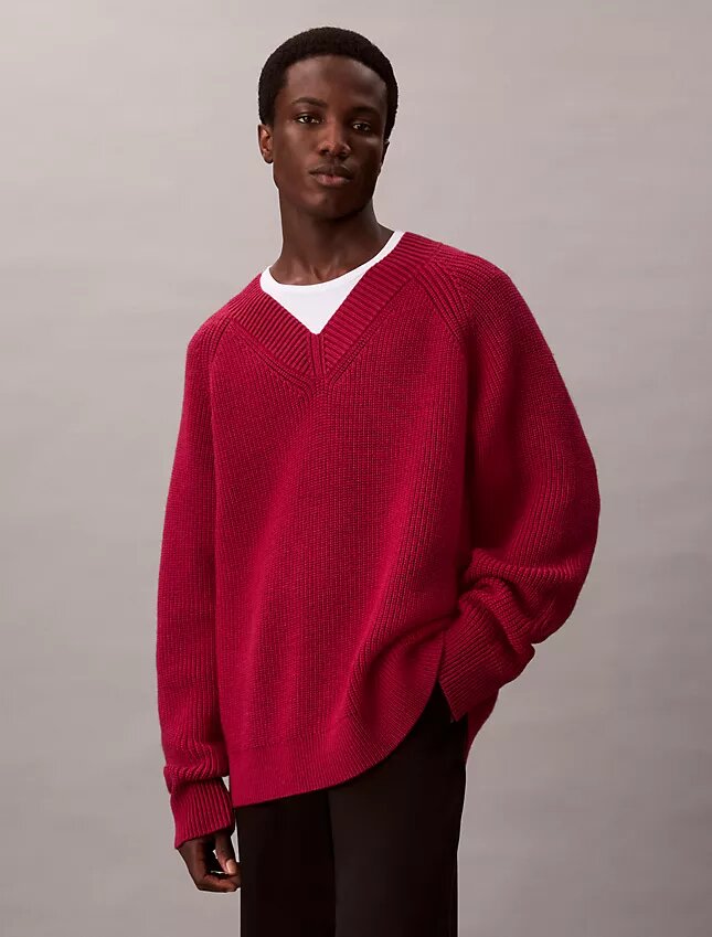 Merino Wool Blend Relaxed V-Neck Sweater Merino Wool Blend Relaxed V-Neck Sweater