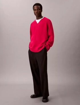 Merino Wool Blend Relaxed V-Neck Sweater