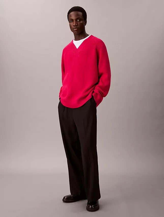 Merino Wool Blend Relaxed V-Neck Sweater Merino Wool Blend Relaxed V-Neck Sweater