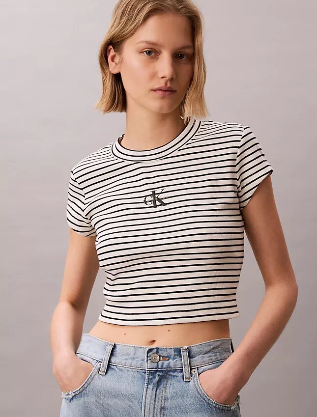 Monogram Stripe Rib Baby Tee Monogram Stripe Rib Baby Tee