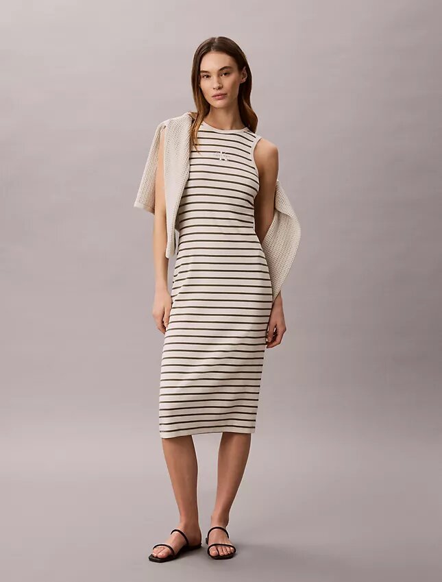 Monologo Rib Stripe Midi Dress Monologo Rib Stripe Midi Dress