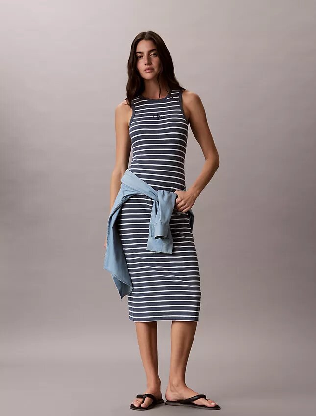 Monologo Rib Stripe Midi Dress Monologo Rib Stripe Midi Dress