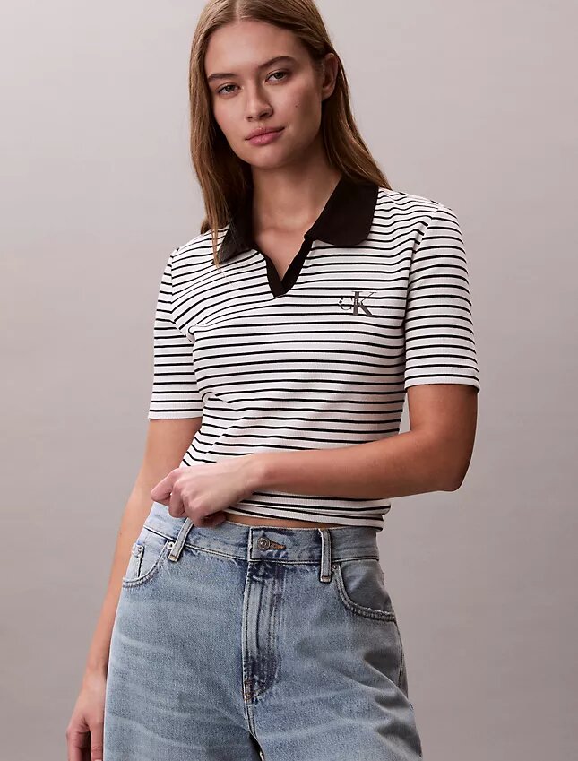 Monologo Stripe Rib Polo T-Shirt Monologo Stripe Rib Polo T-Shirt